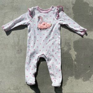 Sterling Baby Footed Pink Swan Hearts Sleeper